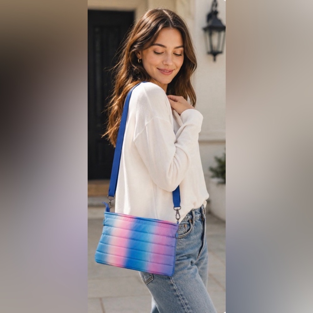 THINK ROYLN Blue and Pink Ombre Quilted Crossbody